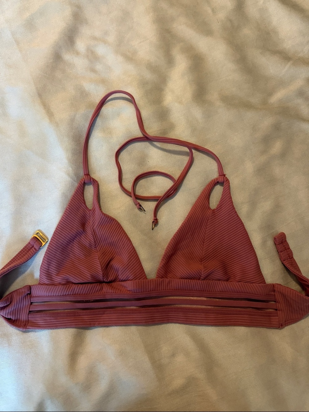 Ribbed Triangle Bralette in Dusty Rose with Adjustable Straps